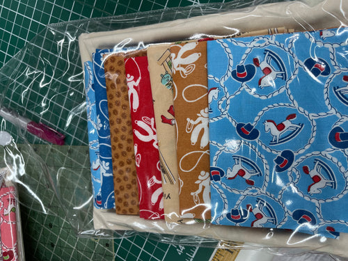 VR EBB Tide (Set 123  Boy natural background)   Western vintage fab. includes pattern and project bag.