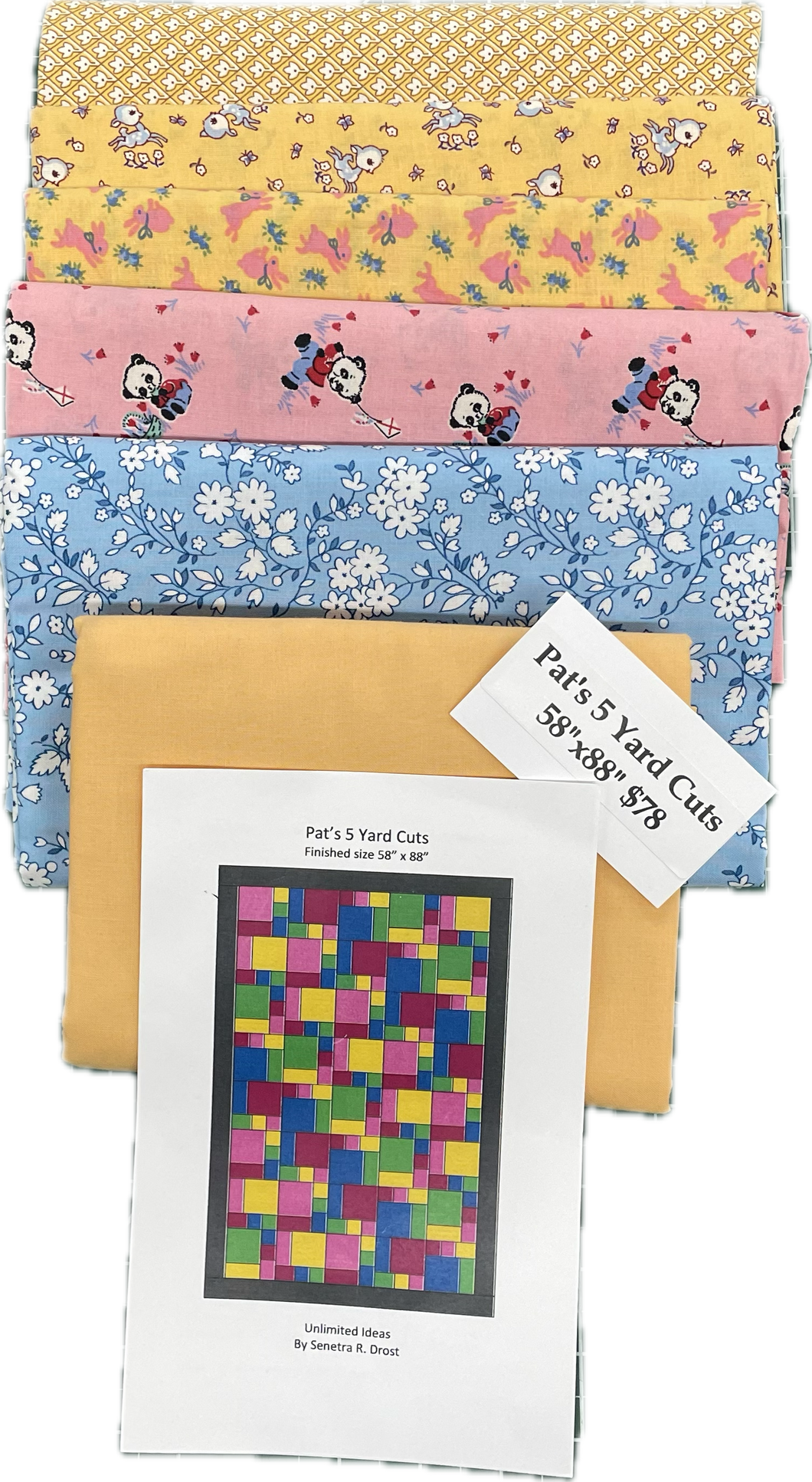 Pat's 5 Yard Cuts Pattern Kit  Blue, Pink, Yellow