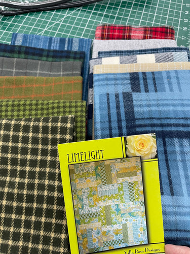 VR Limelight 12 color  Pack C  (Blue/green/brown/grey/red Flannel Fat Quarters plus pattern and one yard for binding