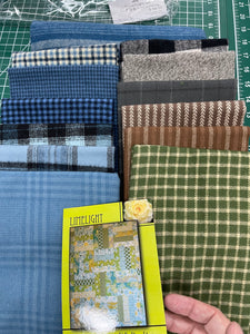 VR Limelight  12 color  Set B  (Blue/green/brown/grey) Flannel Fat Quarters plus pattern and one yard for binding
