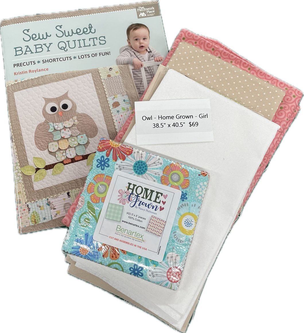 Home Grown Owl Baby Quilt (Girl)- KIT WITH PATTERN