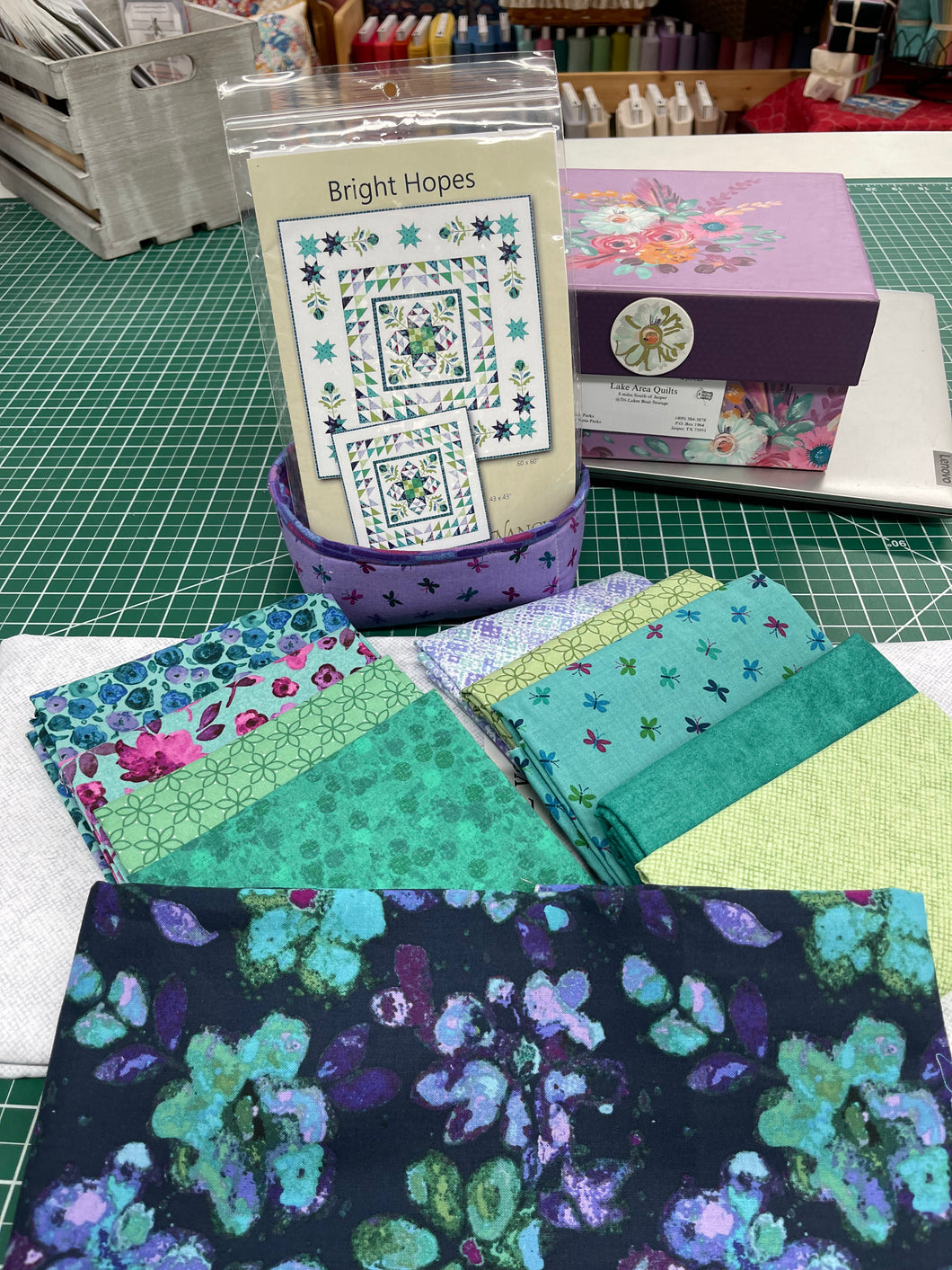 Nancy Rink  (Aqua)  Bright Hopes Pattern Night Riviera Runner Fabric Kit. 60