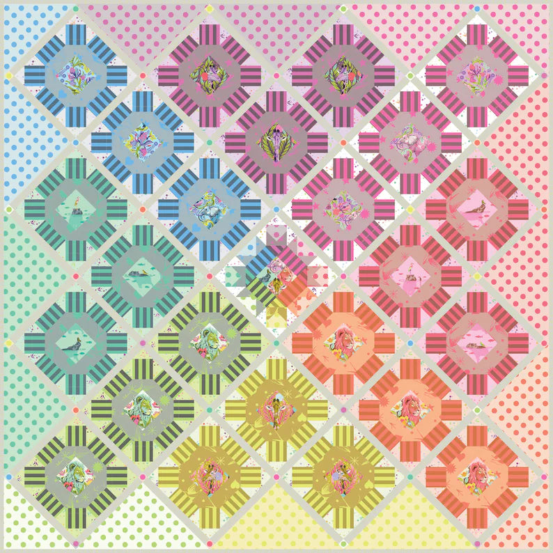 Tula's Star Cluster quilt kit #Everglow kit includes 19 1/2 yards of fabric & pattern.