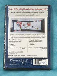 KimberBell Let's Go Fly a Kite! Bench Pillow for Machine Embroidery CD!  KD520.