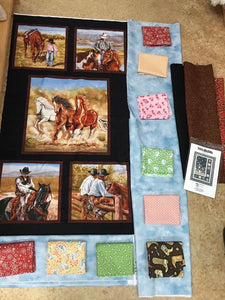 Cowgirl Horse Ranch quilt kit.  size 46 X 62.