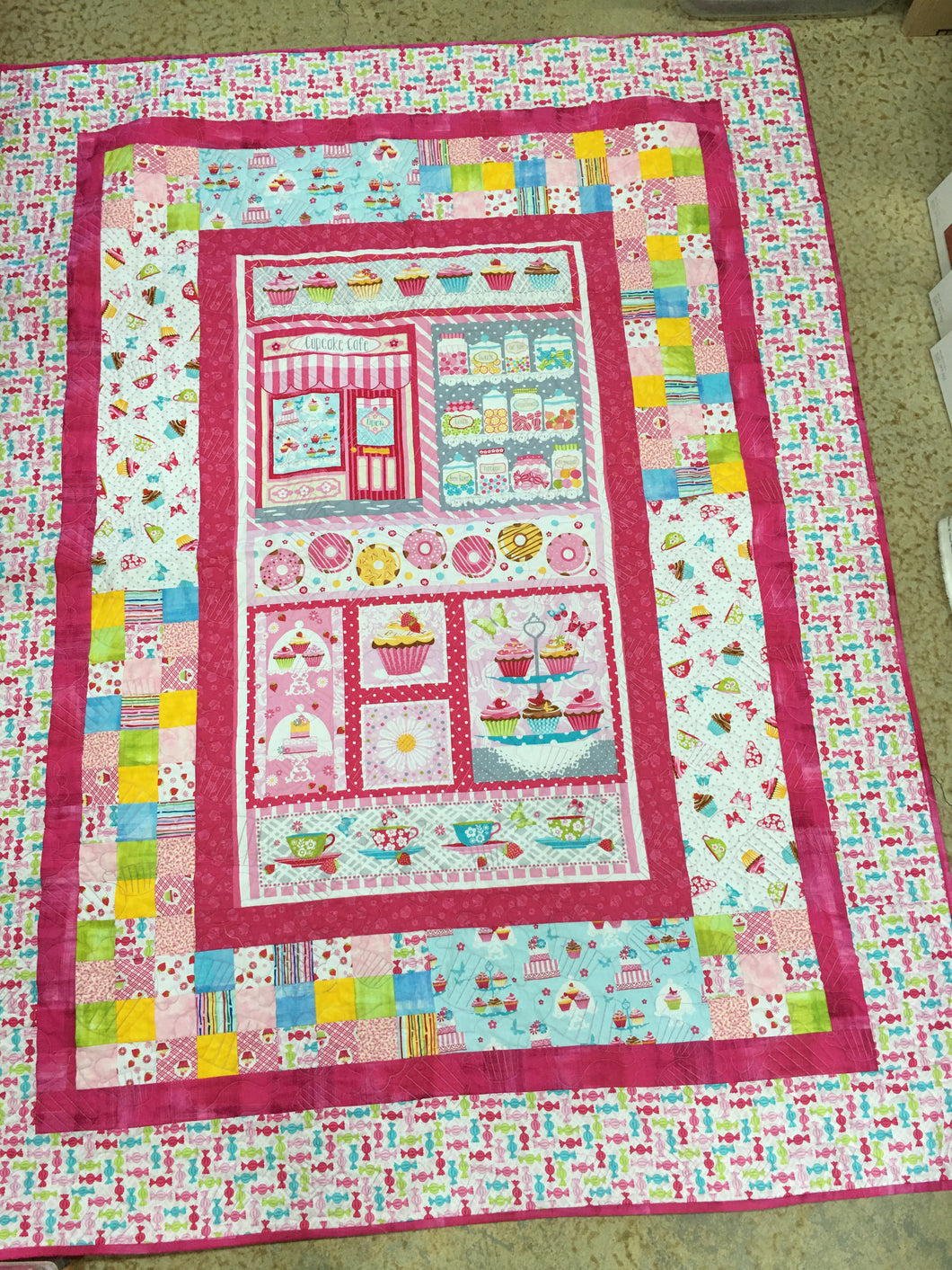 Cupcake Cafe Panel (CANDY BORDER)  Spotlight Pattern Kit, Kit includes fabric, binding, & pattern.  (Candy border)