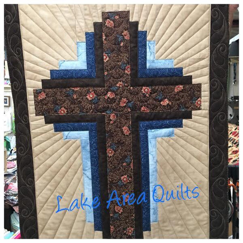 Dark Brown & Blue VARIANT Hope of Texas Cross - Wall Hanging Finished quilt  25 in x 35 in