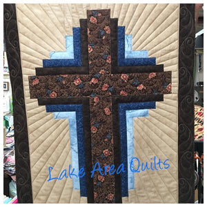 Dark Brown & Blue VARIANT Hope of Texas Cross - Wall Hanging Finished quilt  25 in x 35 in