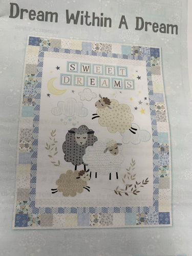 Sweet Dream Panel, Blue Dreamy Sheep Backing. 39 X 51.  Kit includes fabric, backing, binding, & pattern.