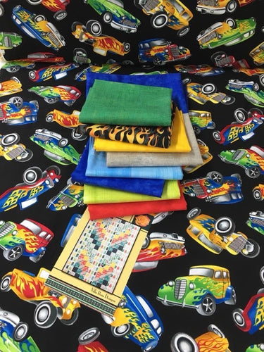 Cars with Flames / Bees Knees  56 X 72.  pattern includes fabric, binding & pattern.