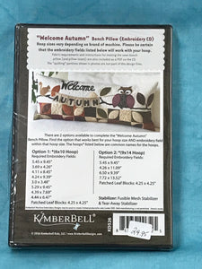 KimberBell, Welcome Autumn Bench Pillow. Machine Embroidery CD.  KD526