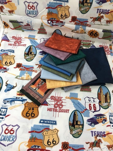 Route 66 Network Pattern Kit -  Cream Background- 58 X 76.  Kit includes fabric & pattern.