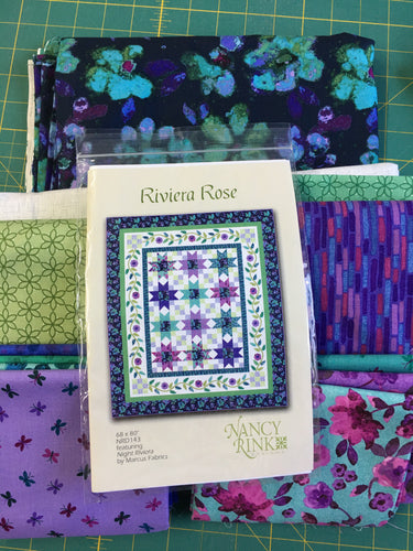 Nancy Rink Riviera Rose Pattern, Night Rivera Fabric Kit, 68 X 80. kit includes fabric, binding, & pattern.
