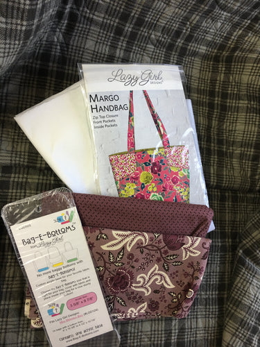 Plum Margo Purse Kit / Lazy girl pattern,  kit includes fabric, stab. acrylic base, & pattern.   Needs 18