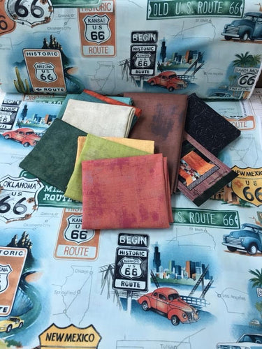 Route 66 Network Pattern Kit -  Blue Background 58 X 76,  Kit includes fabric & pattern.