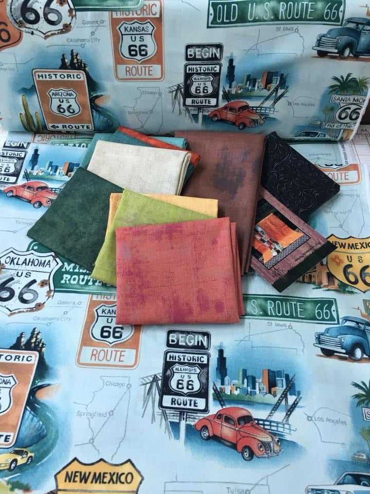 Route 66 Network Pattern Kit -  Blue Background 58 X 76,  Kit includes fabric & pattern.