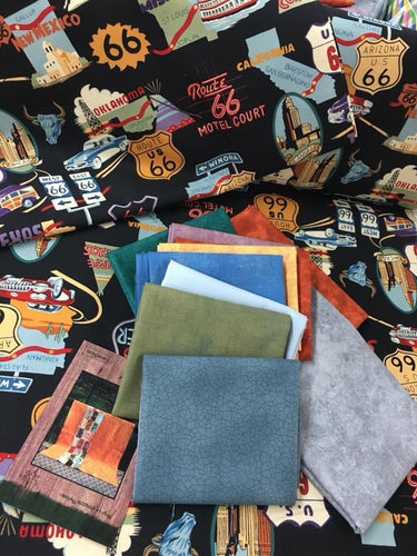 Route 66 Network Pattern Kit -  Black Background 58 X 76, Kit includes fabric & pattern.