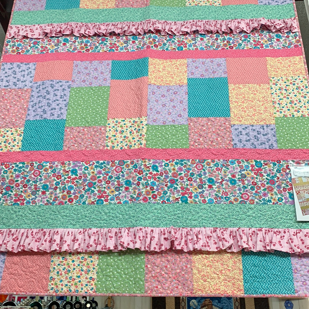 Posie Vintage Baby Throw  60 X 65. Kit includes fabric, binding, & pattern.