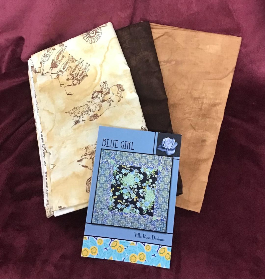 Blue Girl Pattern Kit - Western Theme Fabric  tan