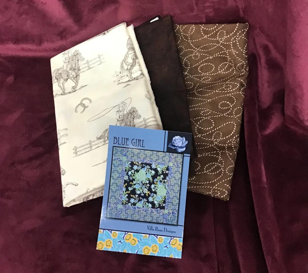 Blue Girl Pattern - Wester Fabric Dark Brown